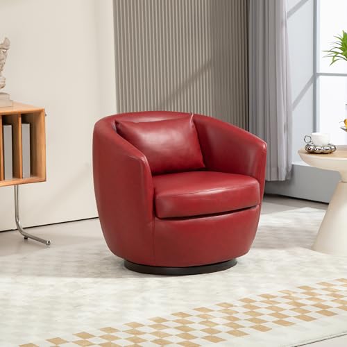 360° Swivel Barrel Chair with Hidden Storage, PU Leather, Light Beige P751