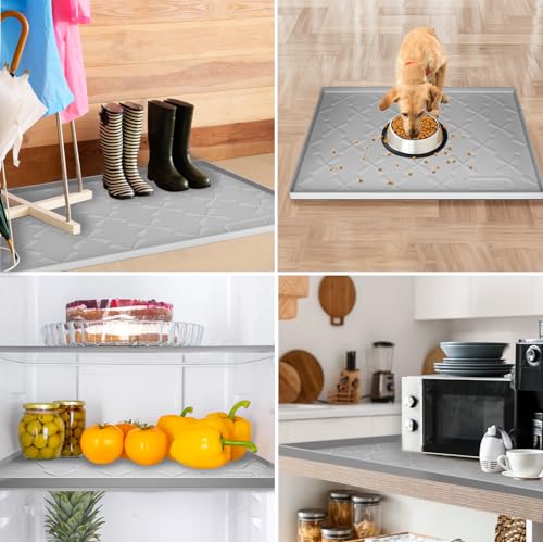 Under Sink Mat for Kitchen Waterproof, 25" x 22" Silicone Cabinet Liner with Raised Edge U5274