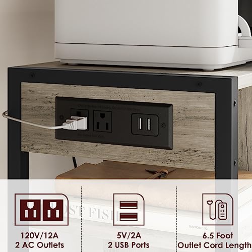 IDEALHOUSE Under Desk Printer Stand with Power Outlets, USB Ports, Storage Shelf, Wheels, Rustic Gray P958454