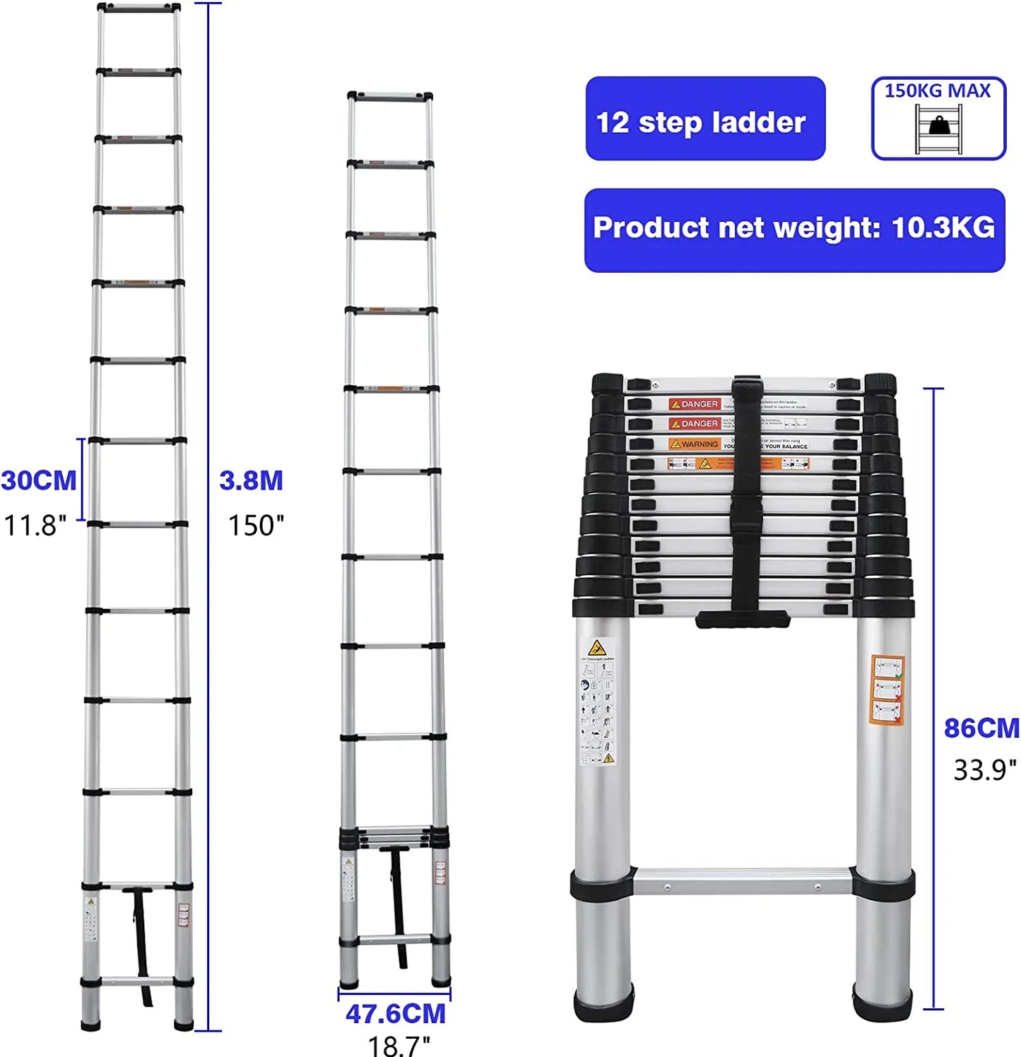 Telescoping Ladder 12FT Aluminum Collapsible Extension Ladder D29435