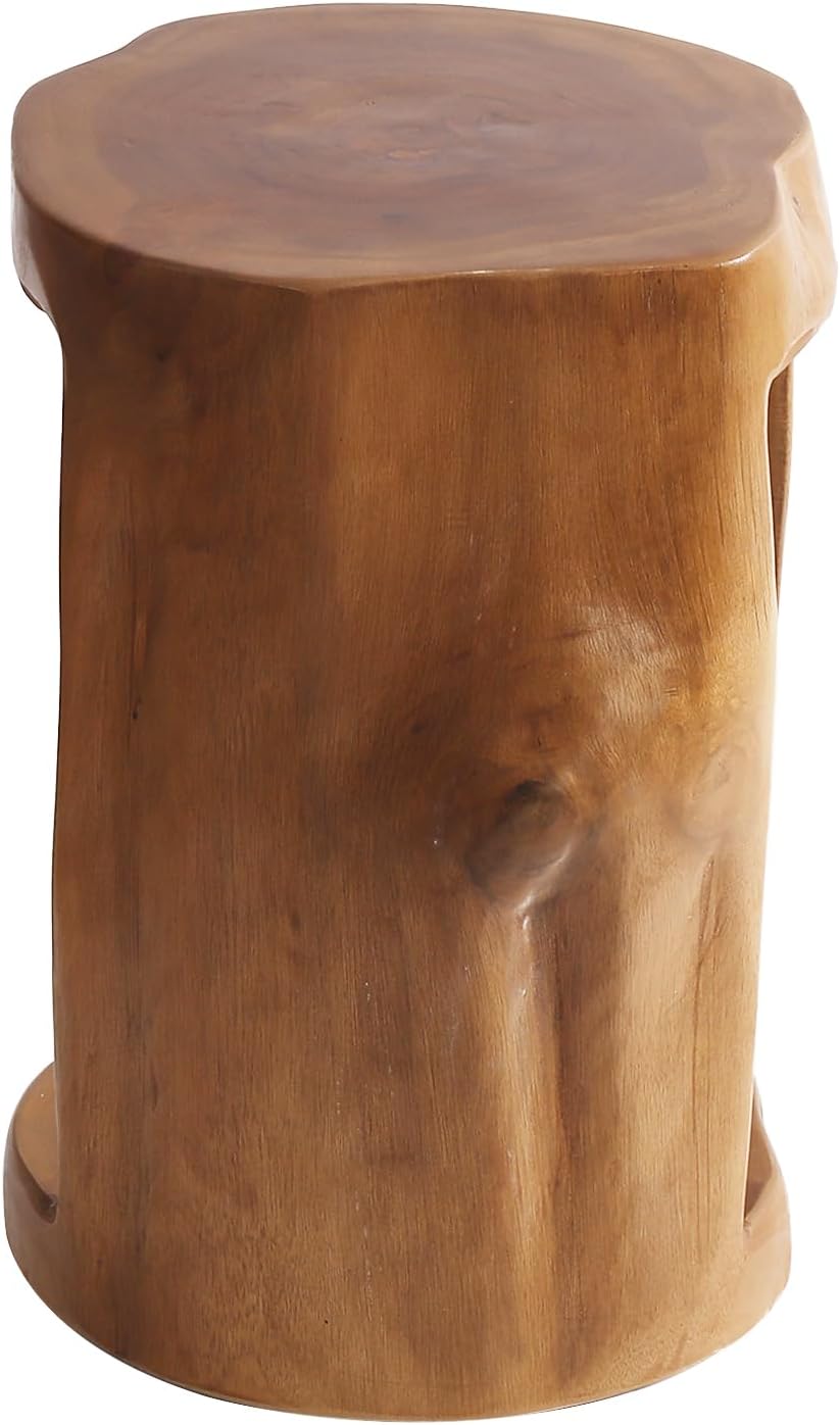 Teak Live Edge Tree Stump Side Table, 16" Tall Z20585