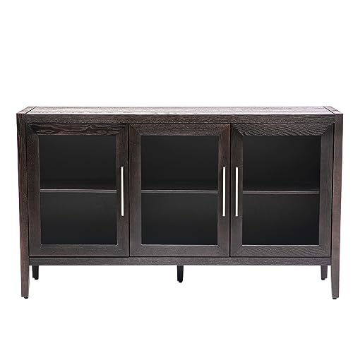 Amposei Modern Sideboard Cabinet 58.2-Inch Credenza with Glass Door, Black G647219