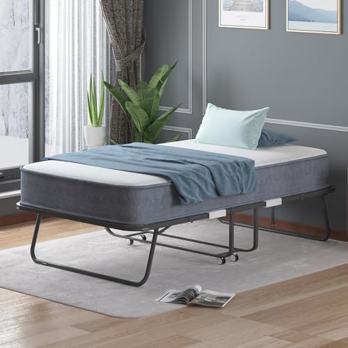 Mjkone Folding Bed with 5 Inch Memory Foam Mattress, Single Rollaway Bed for Guests H456