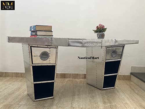 NauticalMart Aviator Wing Shaped Aluminium Desk 72 Inches Q718251
