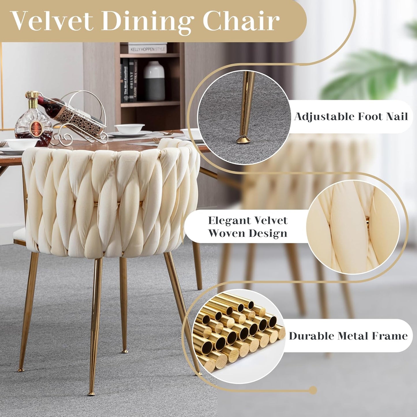 Gold Glass Dining Table Set for 6, 51'' Modern Rectangle D9010