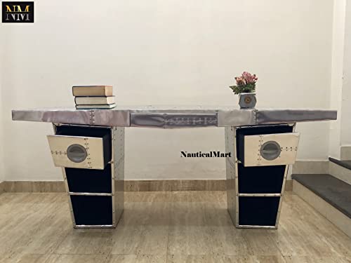 NauticalMart Aviator Wing Shaped Aluminium Desk 72 Inches Q718251