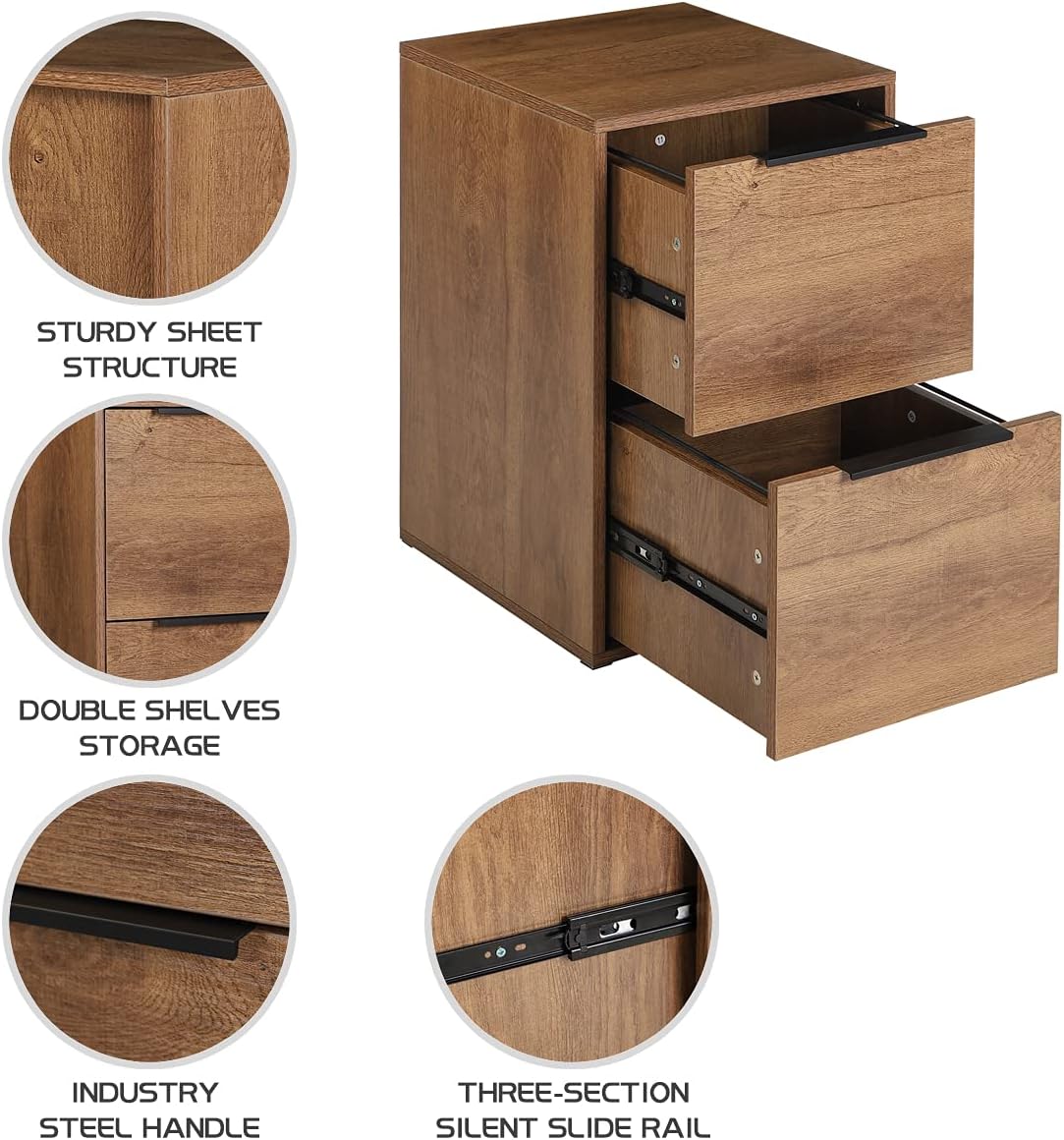 GREATMEET Wood 2 Drawers Vertical File Cabinet for Letter Size, Home Office K8741