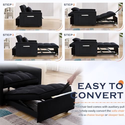 Velvet Tufted 3 in 1 Convertible Sleeper Sofa Bed with Adjustable Backrest, Grey G74205