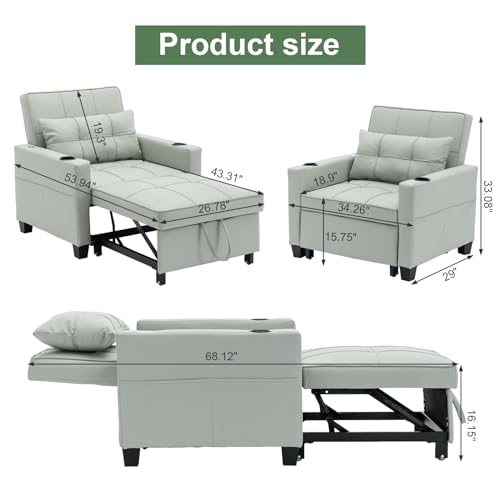 Modern 3 in 1 Convertible Sleeper Chair Bed with USB Port and Cup Holder, Orange S2513