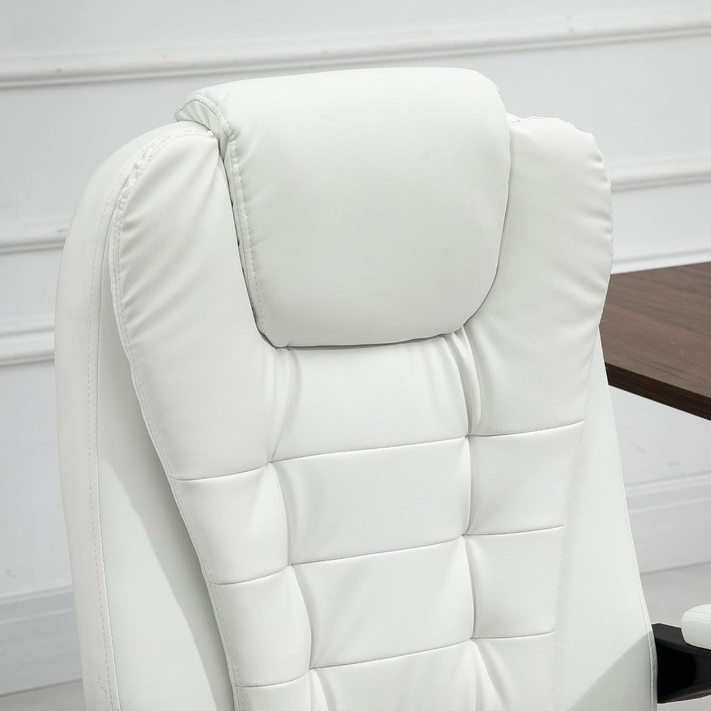 Reclining Office Chair with Massage, Ergonomic PU Leather Executive Chair with Foot Rest, White T4590