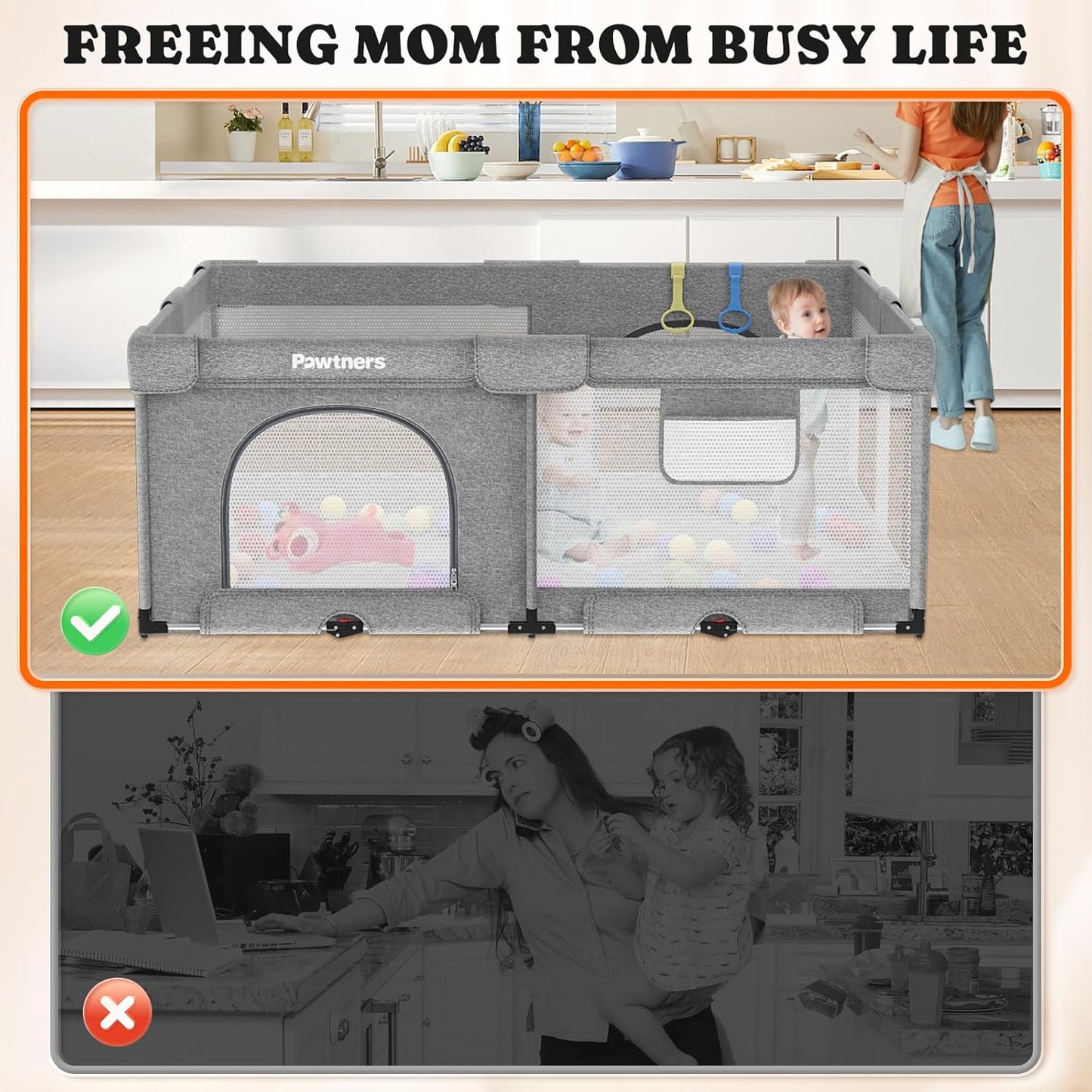 Foldable Playpen for Babies and Toddlers with Ocean Ball and Handles A191830
