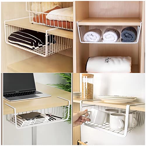 2 Piece Under Shelf Hanging Storage Basket, Metal Organizer for Kitchen Cabinet (Black) Q821