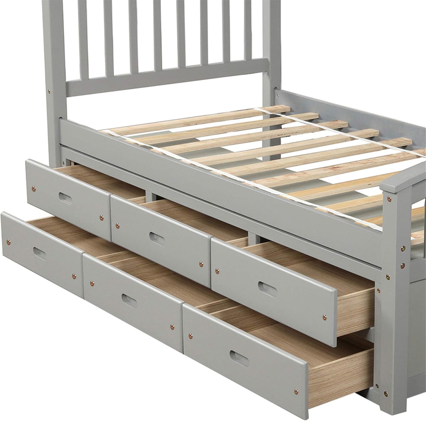 Harper & Bright Designs Twin Size Solid Wood Platform Storage Bed with 6 Drawers M555906
