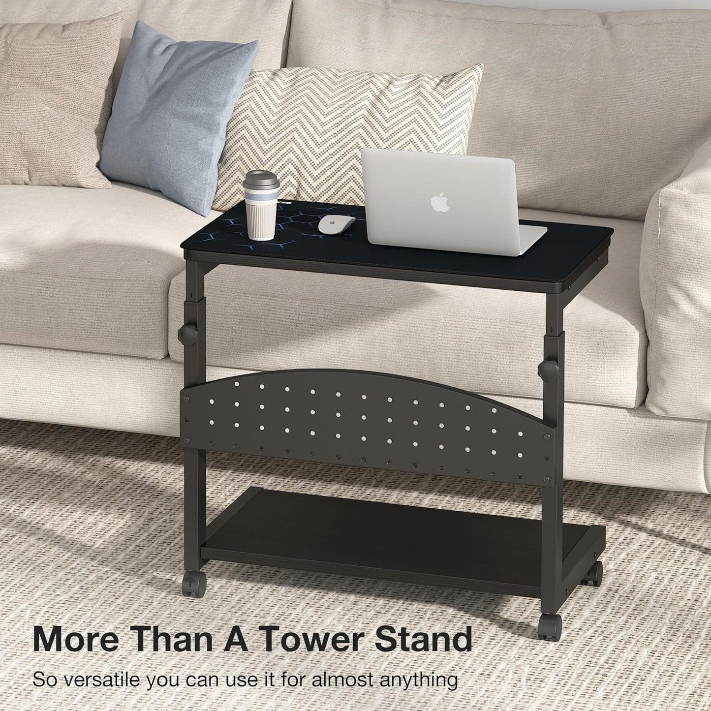 Height Adjustable 2-Tier PC Tower Stand with Rolling Wheels K430074