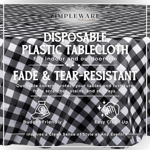 ZIMPLEWARE Red Gingham Checkered Plastic Tablecloth Disposable 84in Round (12 Pack) W571138