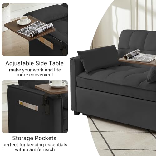 3 in 1 Convertible Sleeper Sofa Bed Futon Loveseat with Pillows, Black E19326