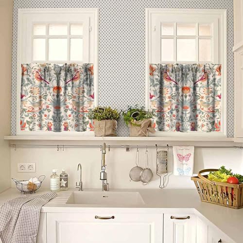 William Morris Kitchen Valance Curtain Boho Retro Bird Print Rod Pocket 54x18 Inch J143595