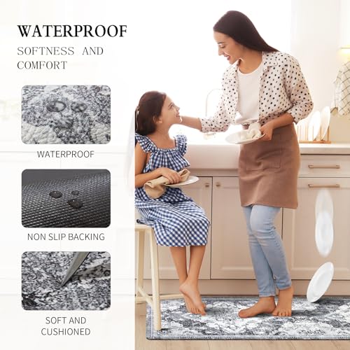 Anti Fatigue Kitchen Mats 2 Piece Set Cushioned Waterproof Non-Skid Blue Gray H53291