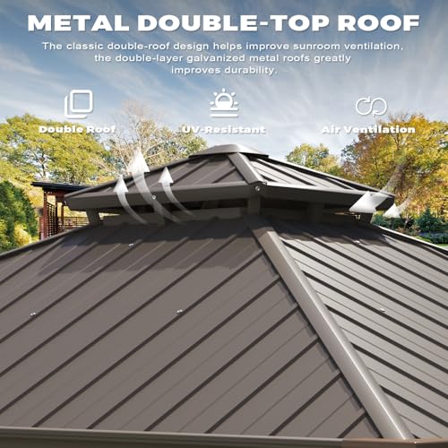 EROMMY 12' x 15' Sunroom Gazebo with Aluminum Frame and Polycarbonate Roof E71577