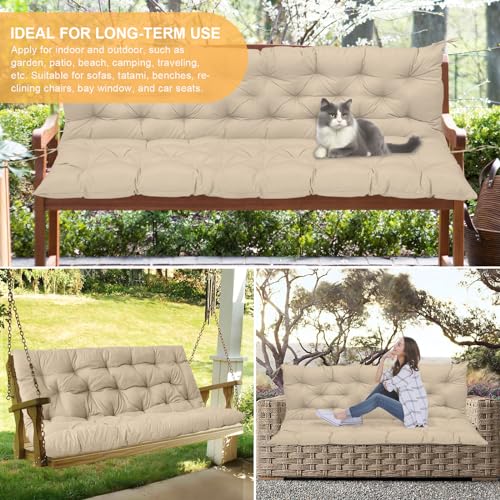 Porch Swing Cushion with Backrest, Waterproof Outdoor Bench Cushion, 2-3 Seater with Ties, Light Coffee Y6949