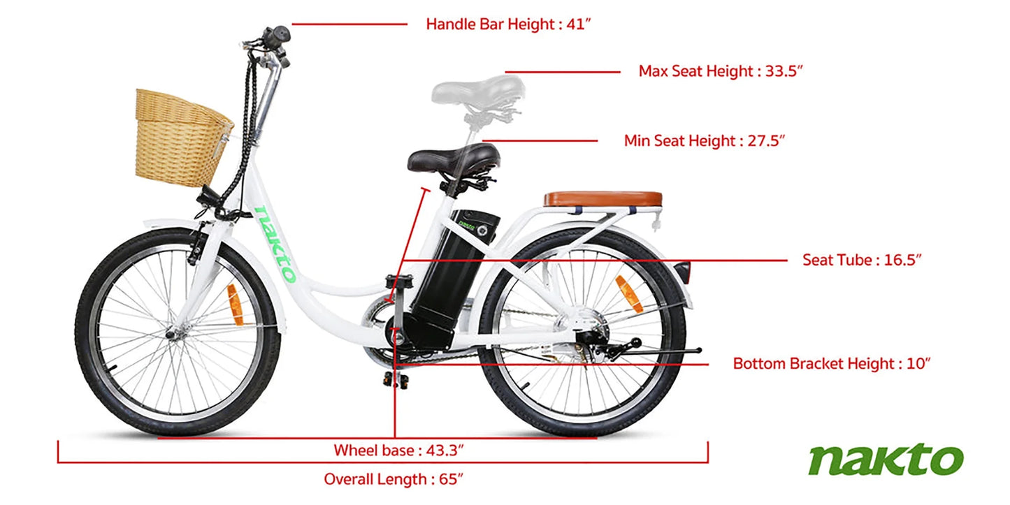 NAKTO City Electrical Bicycle for Women 22" Elegance Ebike for Adults, White D59492