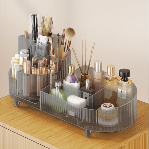 Rotating Makeup Organizer for Vanity with Brush Holder and Drawer, White S3148