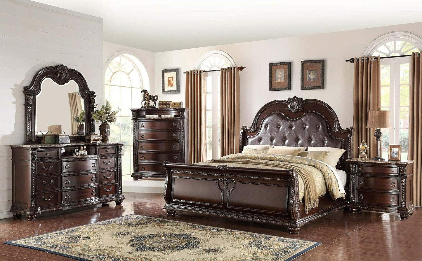 Traditional Style 3-Drawer Nightstand with Marble Top Solid Wood S314707