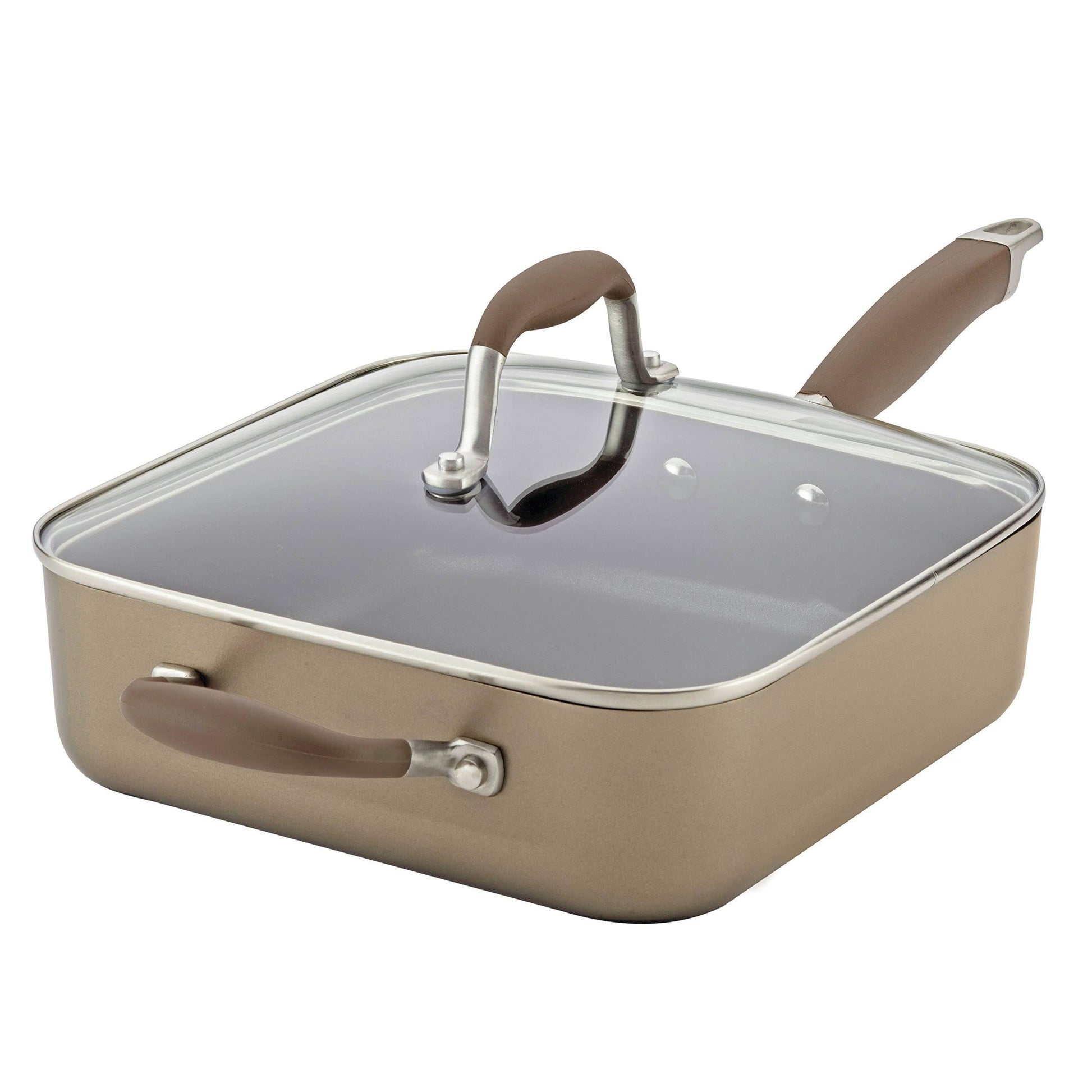 Anolon Advanced Hard-Anodized Nonstick 4-Quart Covered Square Saute with Helper Handle, Bronze