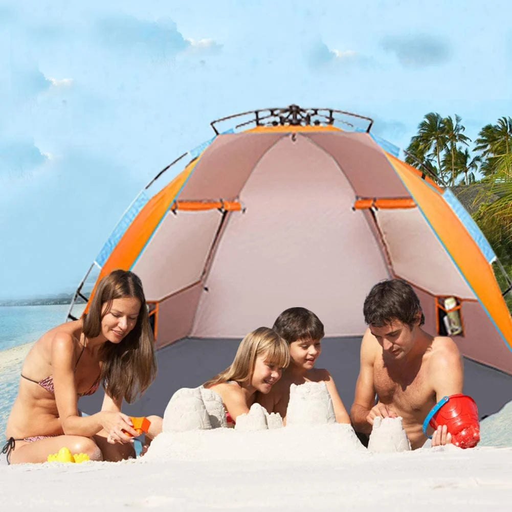 Oileus Beach Tent Sun Shelter X-Large 4 Person, Portable Pop Up with Carry Bag, Orange T55152