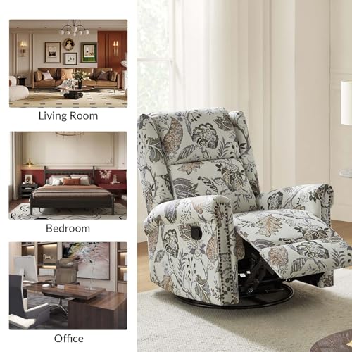 HULALA HOME Printed Fabric Manual Swivel Glider Recliner Chair, Set of 2, Black Floral W4662