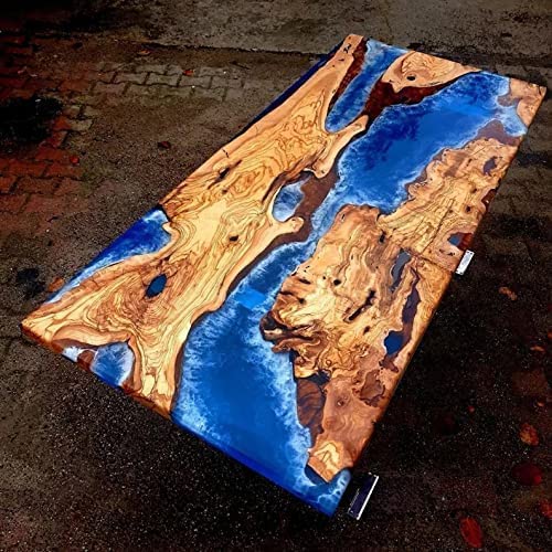 TUZECH Epoxy Table Fully Customized Thick Resin River Table Top Indoor Outdoor Wooden Dining Table Top (36x24 Inch) with 18 Inches Tall Legs