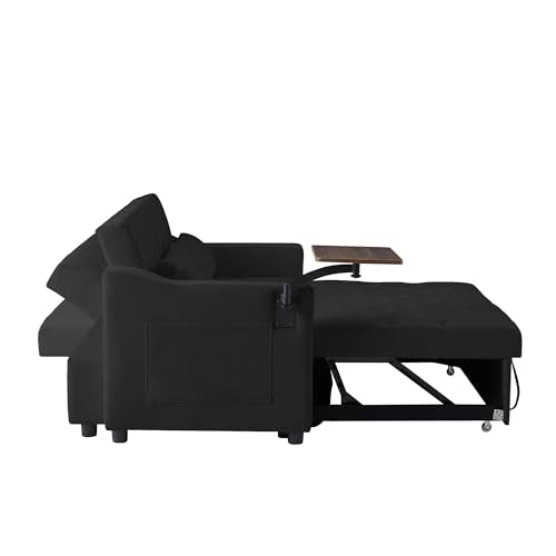 3-in-1 Loveseat Sleeper Sofa Bed with Storage Pockets, Velvet Convertible Chaise Lounge, Pink X424