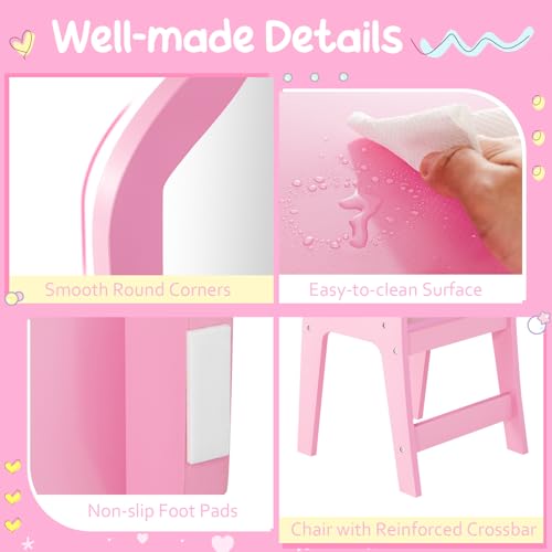 Costzon Kids Vanity 2-in-1 Princess Makeup Desk with Tri-fold Mirror, White Z72187