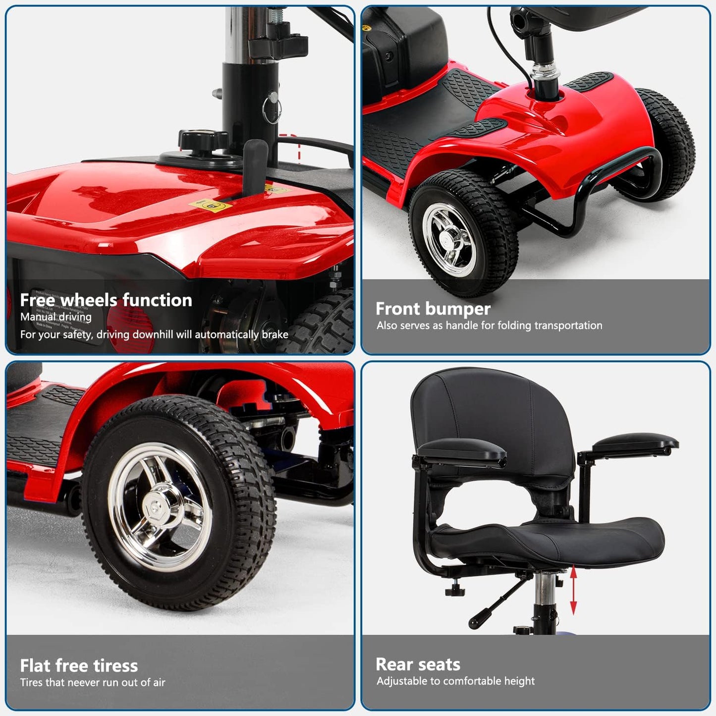 4 Wheel Mobility Scooter with Basket and Extended Battery, Red R49662