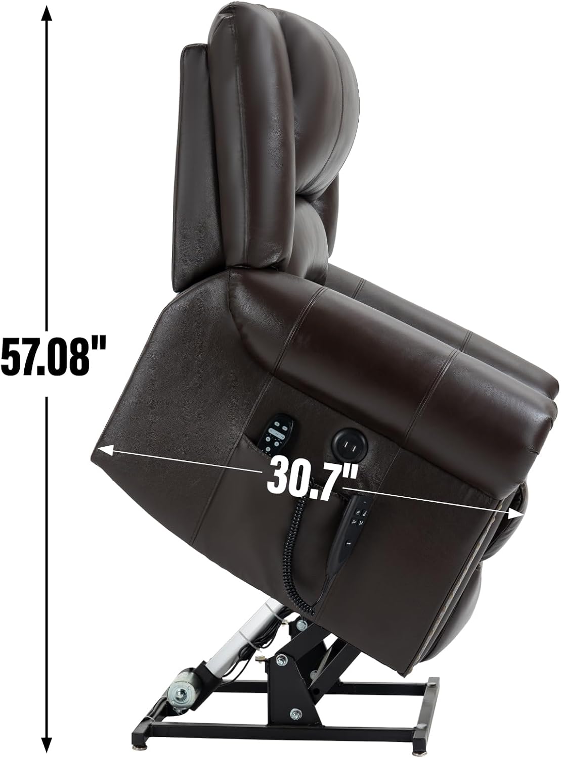 Power Lift Recliner Chair Heat Massage Dual Motor Genuine Leather Brown I78920