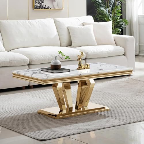 Gold Faux Marble Coffee Table Set of 4 with Console and End Tables Q776