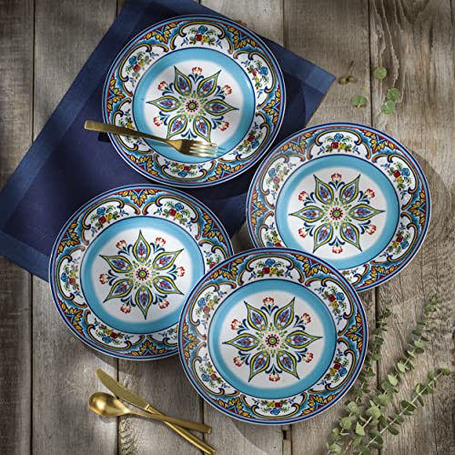 Euro Ceramica Zanzibar 16 Piece Dinnerware Set, Service for 4, Blue and Yellow L9181