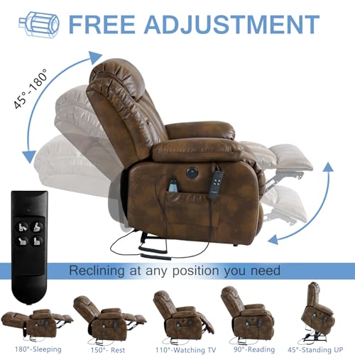 Power Lift Chair Recliner for Elderly with Heat and Massage, Dark Blue F8425
