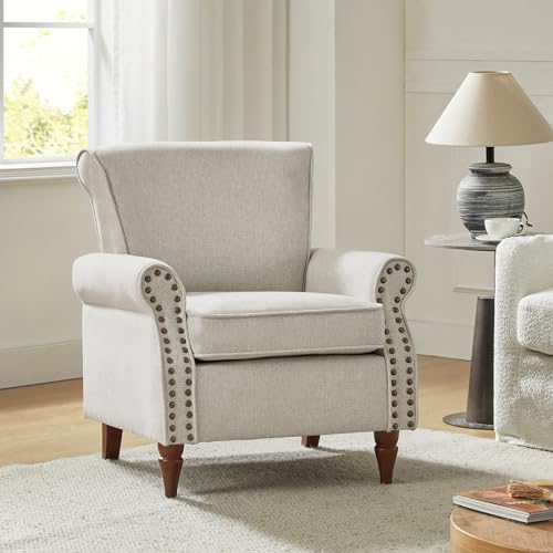 HULALA HOME Accent Chairs Set of 2 with Wood Legs & Removable Cushion, Modern Wingback Armchair with Nailhead Trim, Comfy Upholstered Lounge Chair Single Sofa Chair for Living Room Bedroom, RED