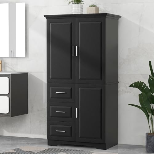 Polibi Tall Storage Cabinet with 3 Doors and Drawers, White Z239