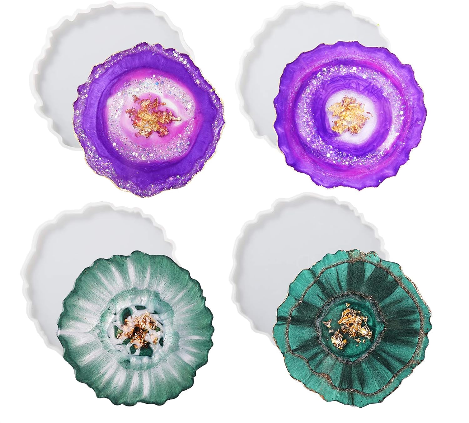 LET'S RESIN Geode Resin Coaster Molds, 4 Pcs Druzy Silicone Agate Coaster Molds