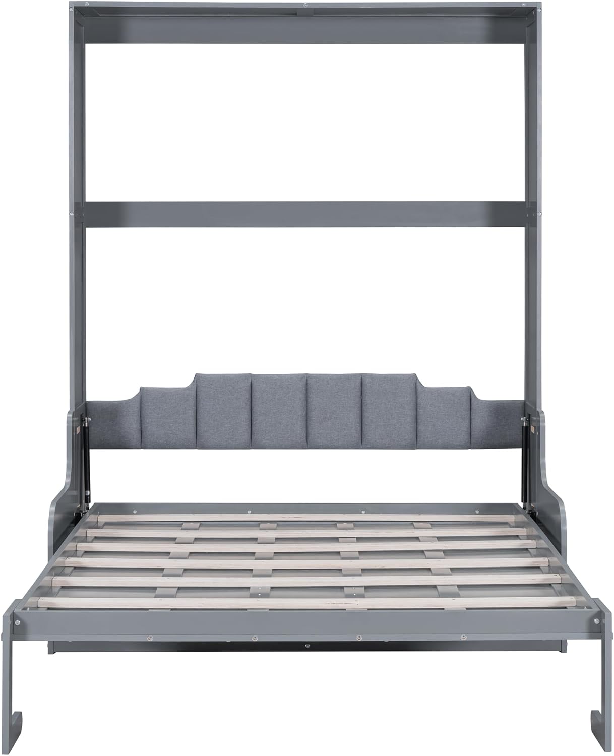 Queen Size Murphy Bed Chest with Upholstered Headboard, Solid Wood, Gray J8306