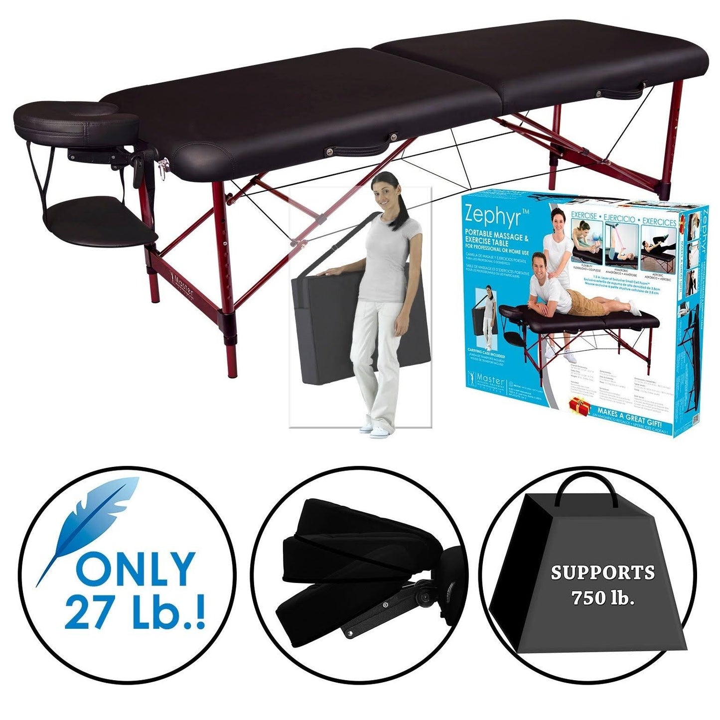 Master Massage Zephyr Lightweight Portable Table, Black D705