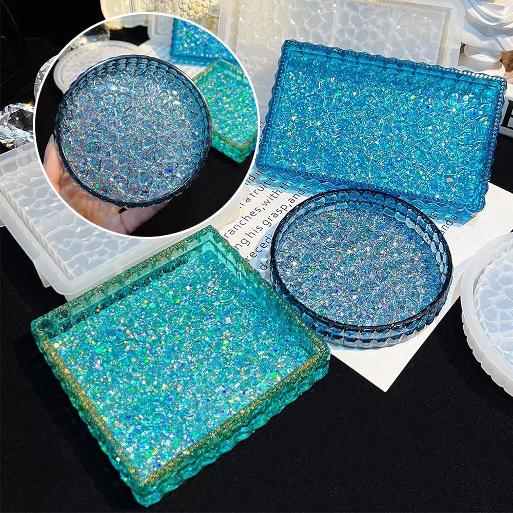 3PCS Diamond Resin Tray Mold with Edges, Silicone Mold for Epoxy Casting G74083
