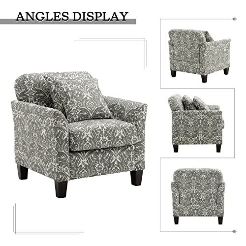 HULALA HOME Floral Accent Chair with Removable Cushions & 2 Pillows, Indigo, 2PCS G746