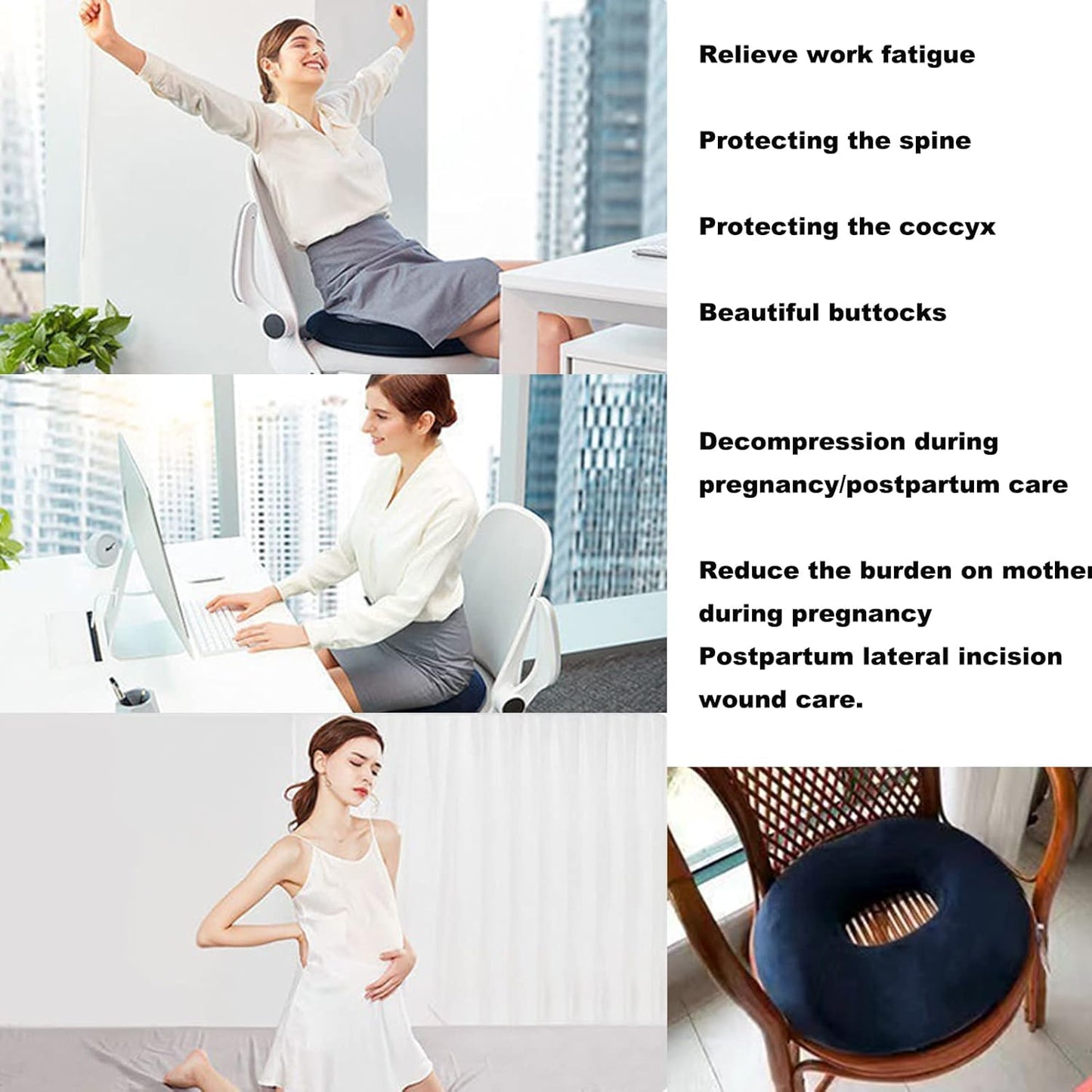 Donut Pillow Hemorrhoid Seat Cushion Memory Foam for Office Chair R38868