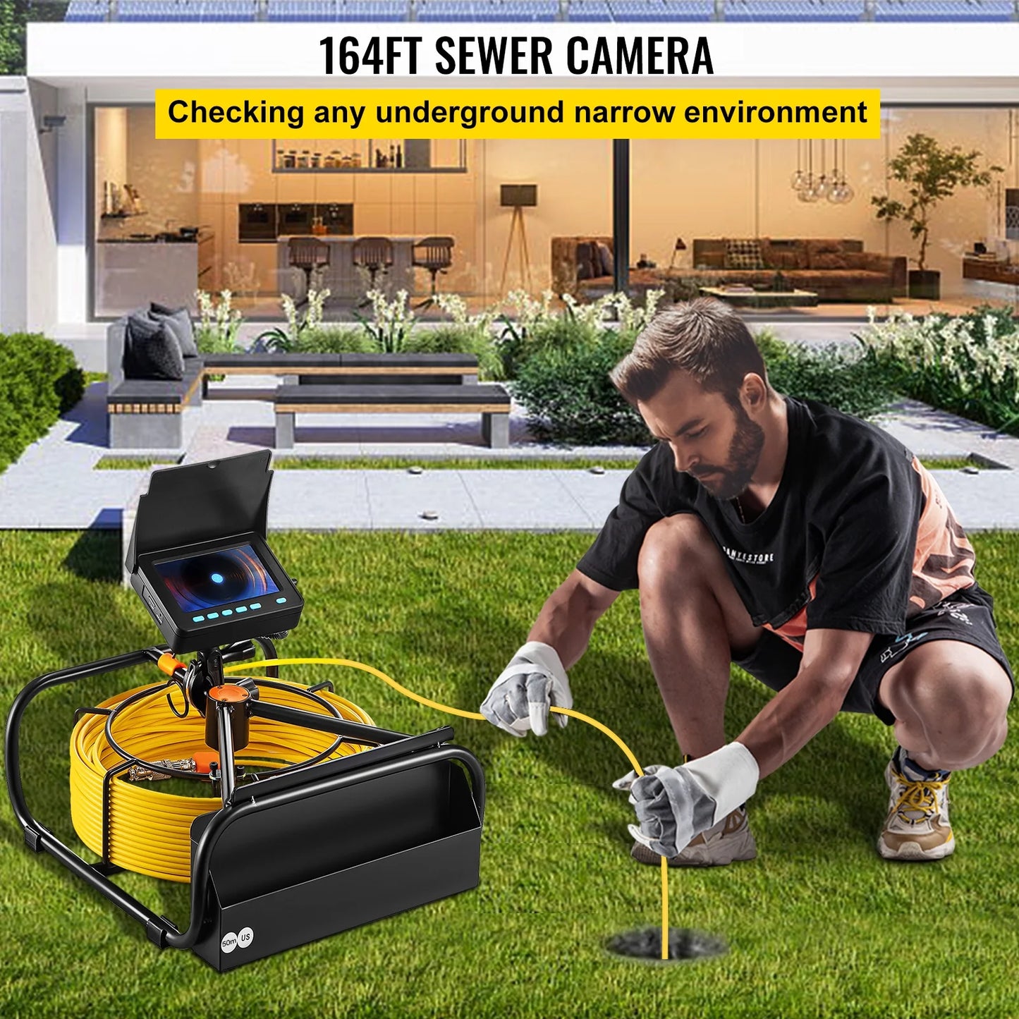 BENTISM Sewer Camera 164FT Cable Pipeline Inspection Camera with 4.3" Monitor R187