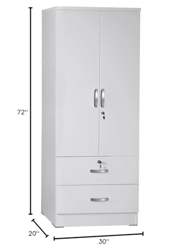 Grace Wood 2-Door Wardrobe Armoire with 2 Drawers (White) Q357312