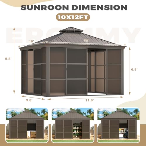EROMMY 12' x 15' Sunroom Gazebo with Aluminum Frame and Polycarbonate Roof E71577