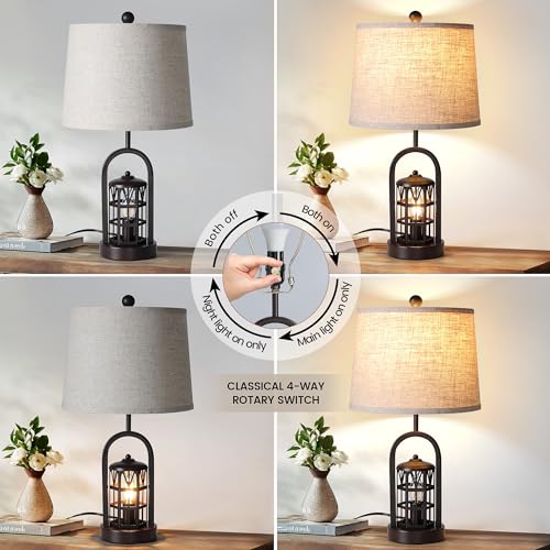 Farmhouse Table Lamp Set of 2, 23" Rustic Vintage with USB Ports, Brown X170288